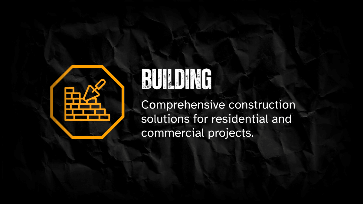 Your Trusted Partner in Construction Services General Contractor construction business, plumbing, hvac, electrical. Colors black white dark yellow
