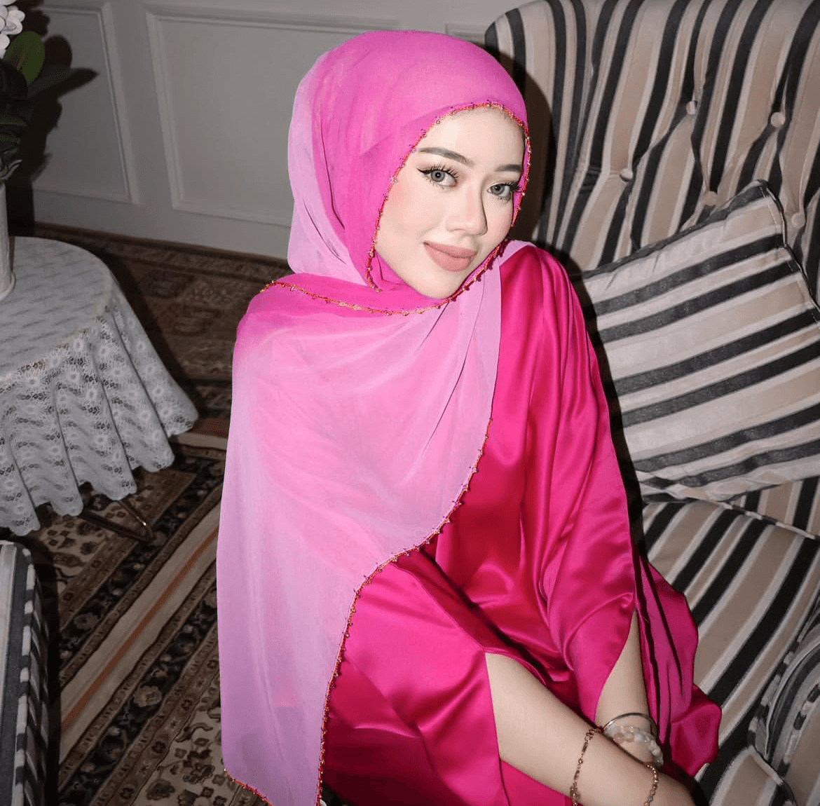 Custom Luxury Fashion Hijab with Crystal Accent Edge & Gradient Effect