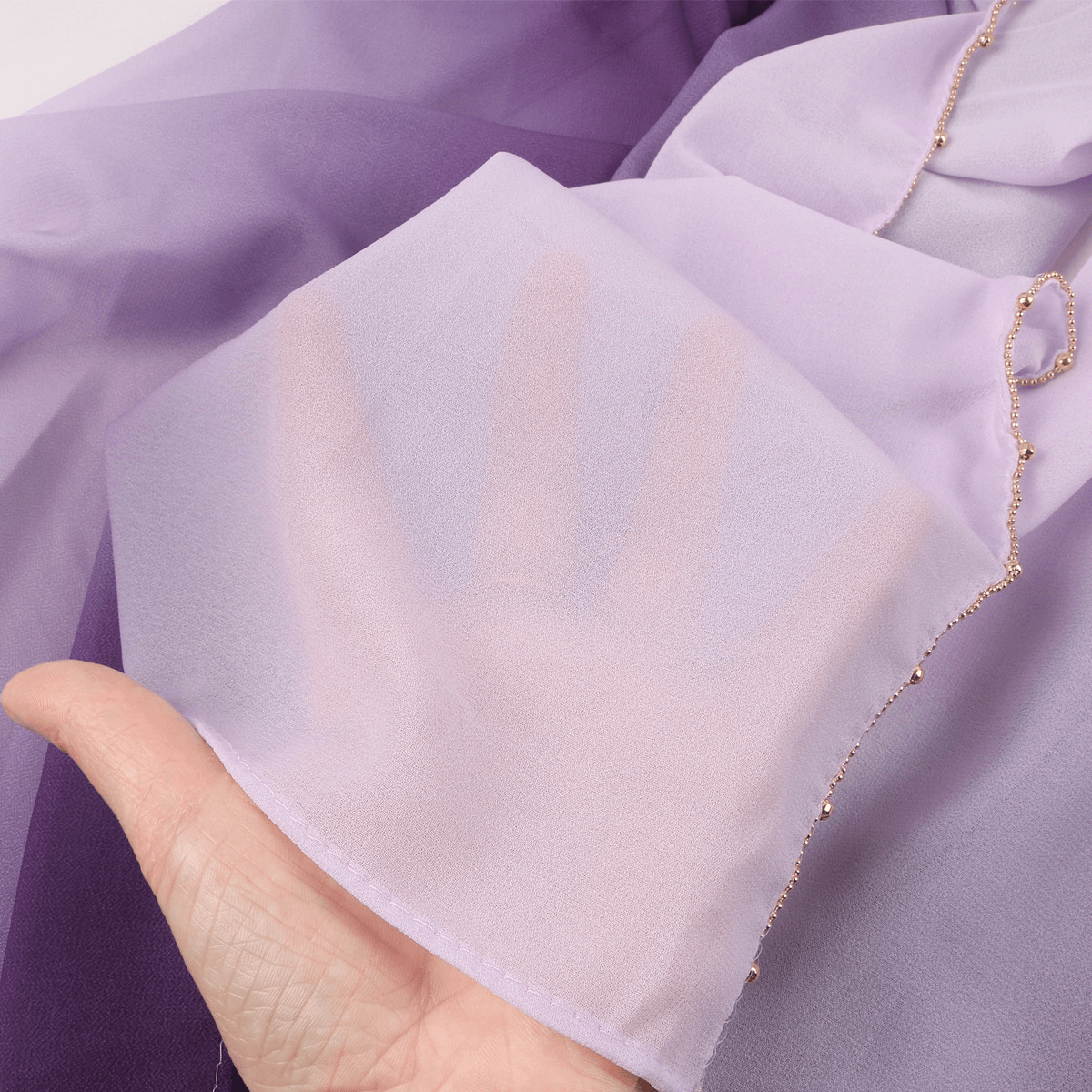 Custom Luxury Fashion Hijab with Crystal Accent Edge & Gradient Effect
