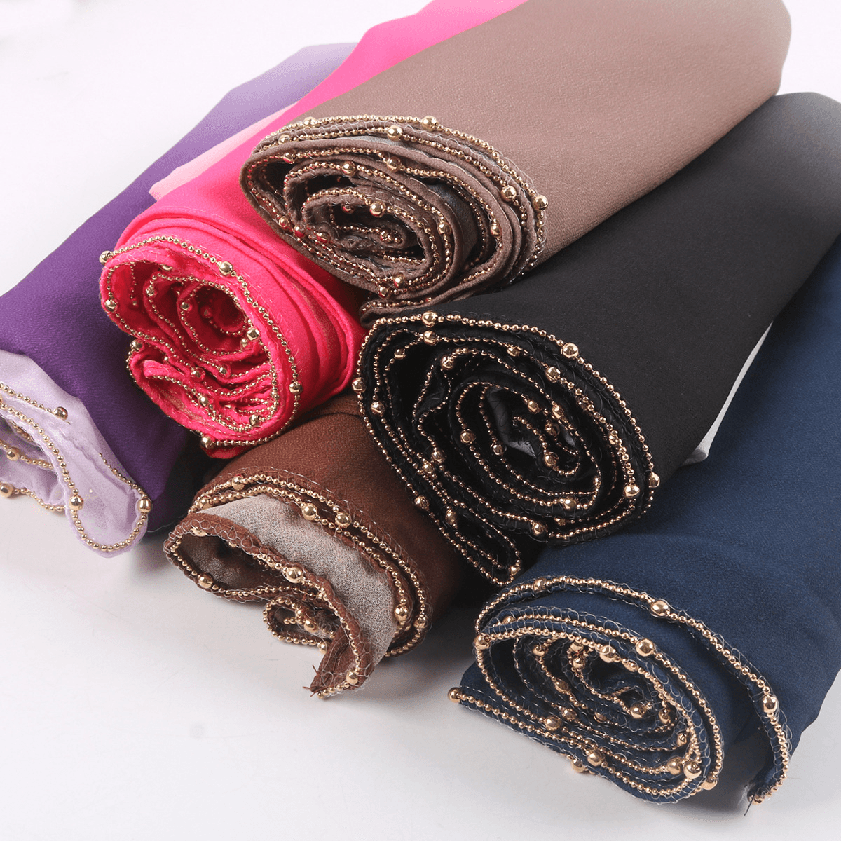 Custom Luxury Fashion Hijab with Crystal Accent Edge & Gradient Effect