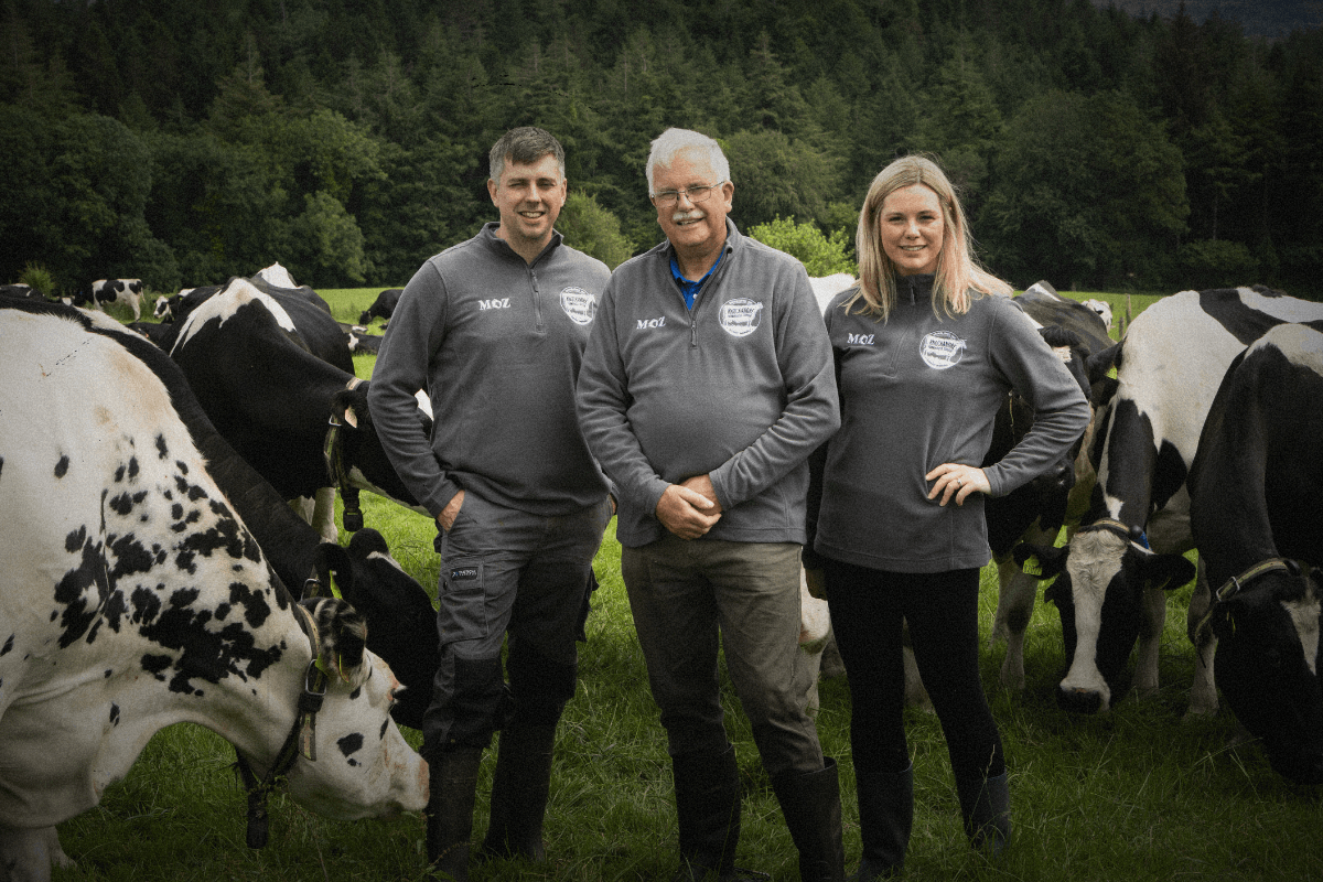 The Lonergan family standing among their pedigree Friesian herd on their County Waterford farm.