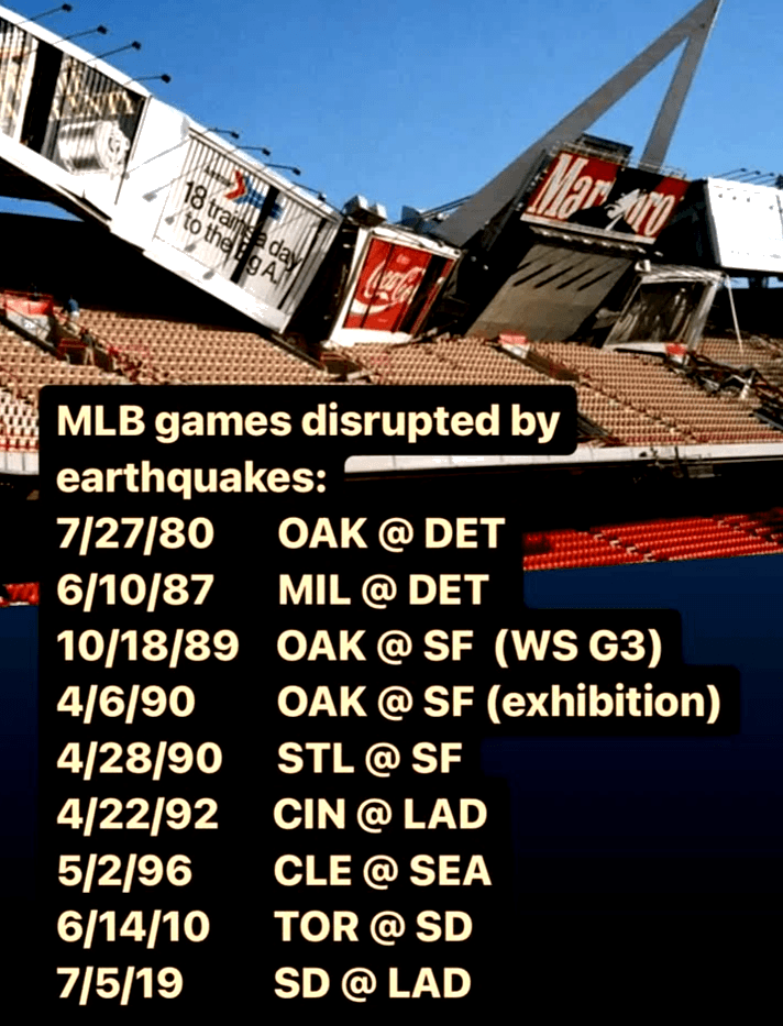 pro baseball games disrupted by earthquakes