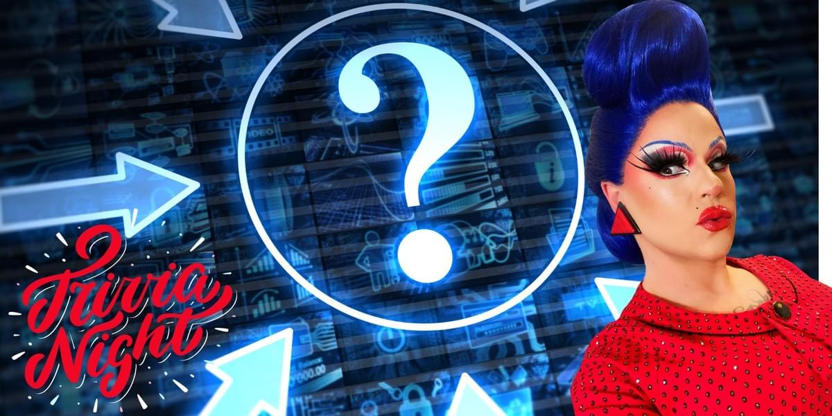 Professional drag queen Schwa hosting virtual LGBTQ trivia for corporate Pride Month events with sparkly background
