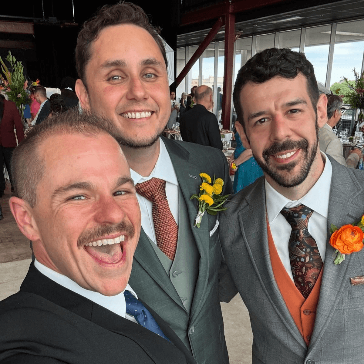 LGBTQ-friendly officiant Schwa Potter with two grooms at Milwaukee wedding LGBTQ-friendly officiant Schwa Potter with two grooms at Milwaukee wedding