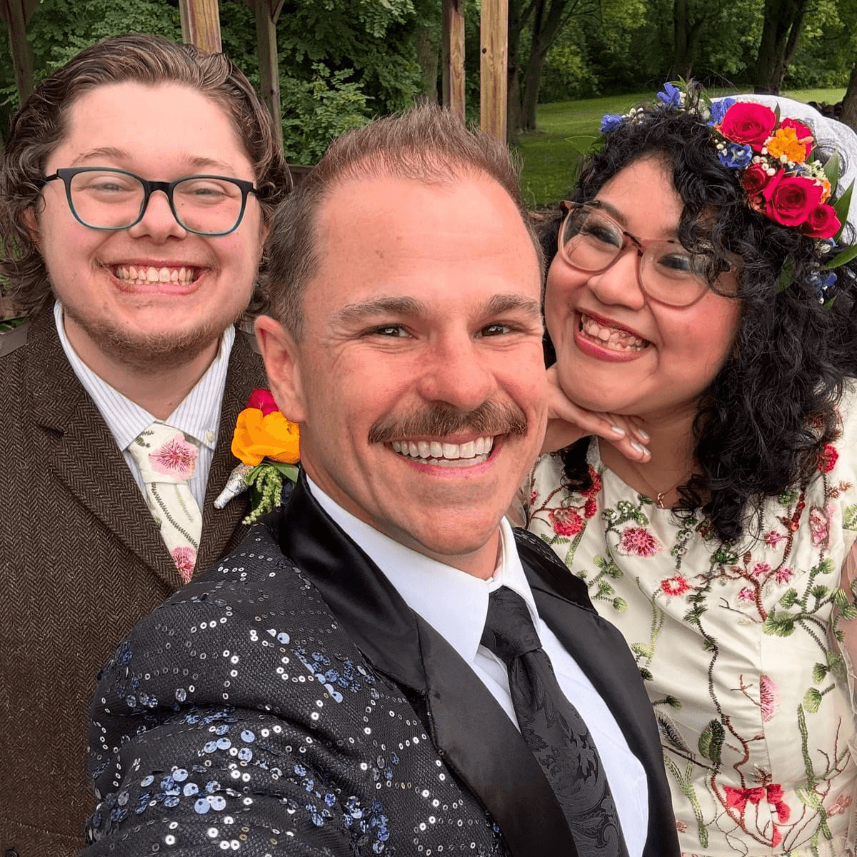 Schwa Potter with newlyweds after intimate outdoor Wisconsin elopement