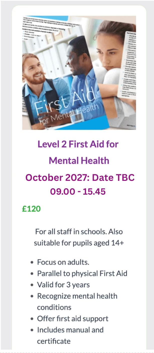 Image shows the benefits of Teach Well Toolkit's Level 2 First Aid for Mental Health Training from First Aid Awards