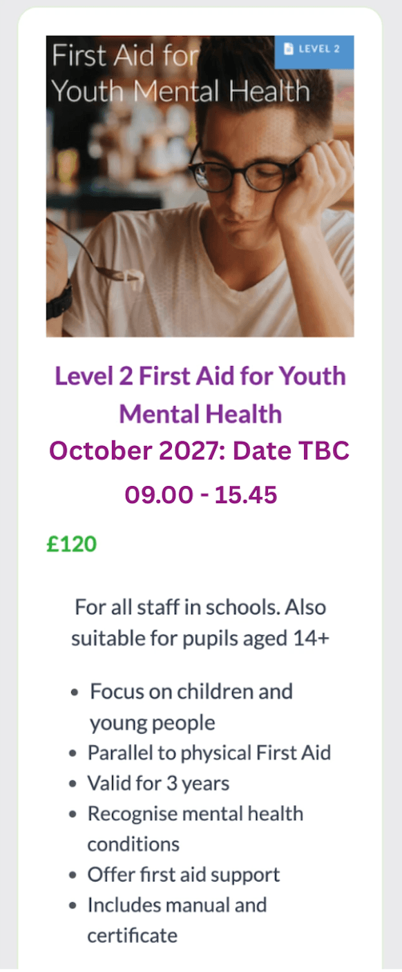 Image shows the benefits of Teach Well Toolkit's Level 2 First Aid for Youth Mental Health training.
