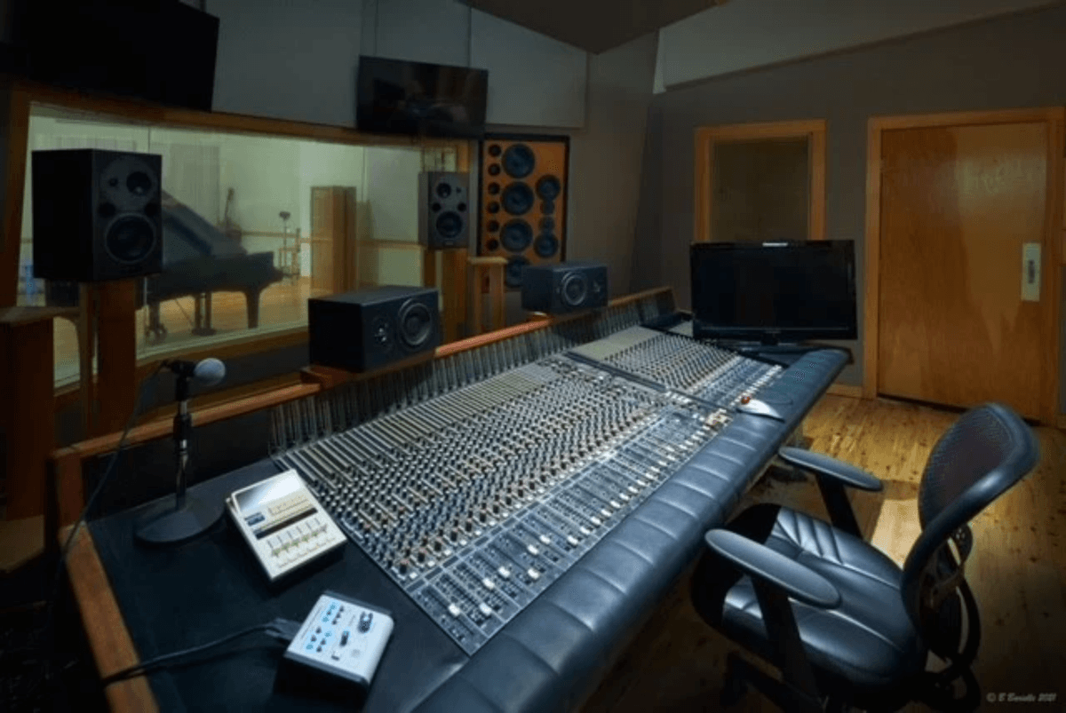 Harrison 32C analog console at Rabadash Studios recording studio near New Orleans