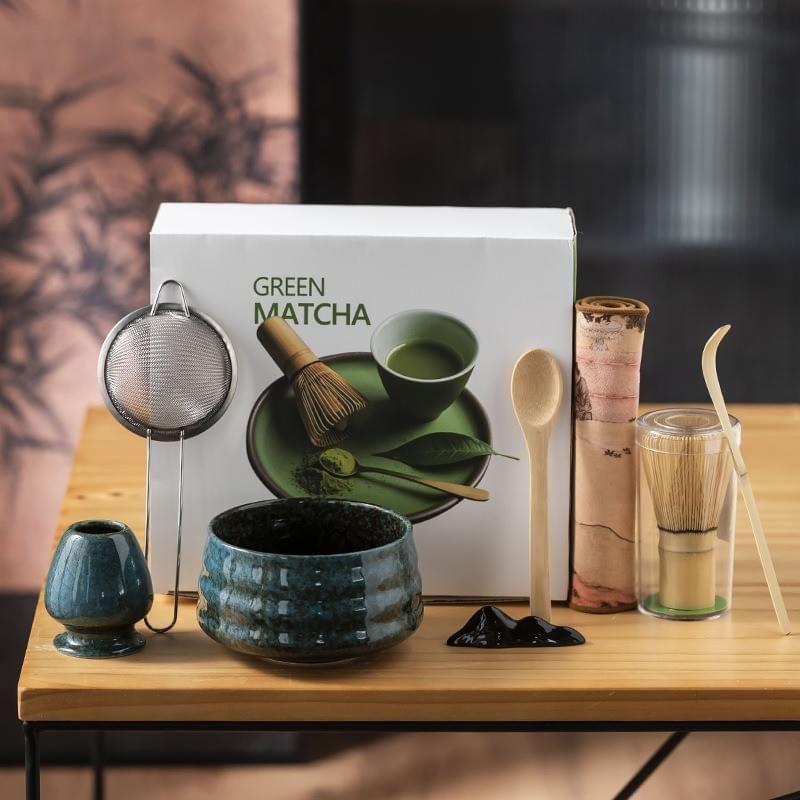 Matcha Whisk Set 7-Piece with Handmade Matcha Bowl & 100-Prong Bamboo Whisk (Chasen)