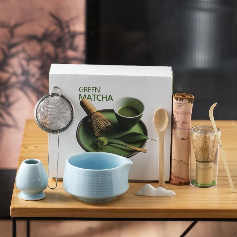 Matcha Whisk Set 7-Piece with Handmade Matcha Bowl & 100-Prong Bamboo Whisk (Chasen)