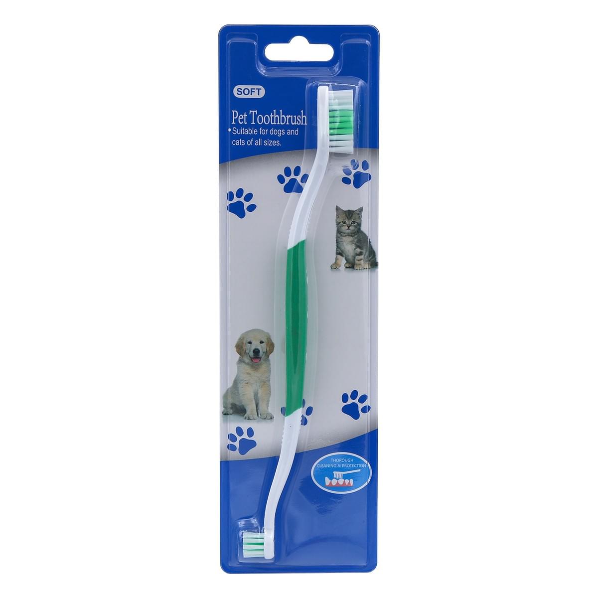 Pet Toothbrush for Dogs, Cats with Soft Bristles - Easy Teeth Cleaning & Dental Care, Non Slip Dual 