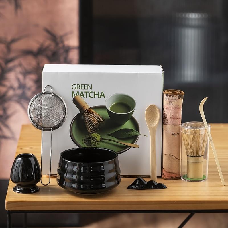 Matcha Whisk Set 7-Piece with Handmade Matcha Bowl & 100-Prong Bamboo Whisk (Chasen)