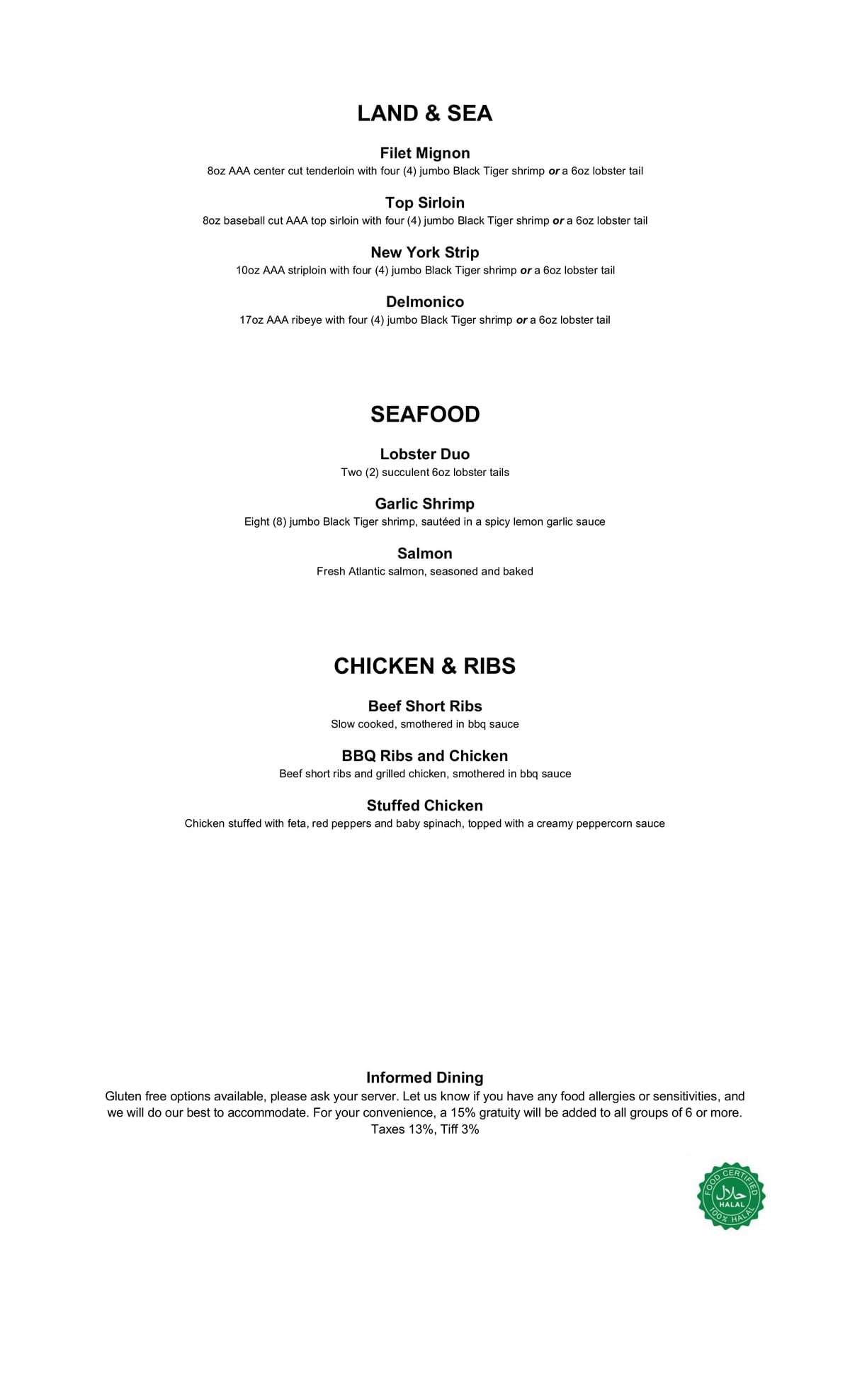 Sheikh's Steakhouse 100% Halal Menu pg2