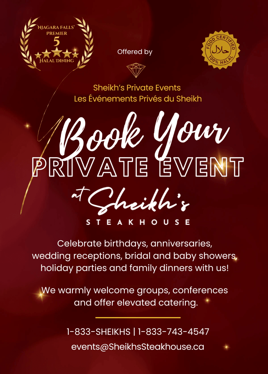 100% Halal Private Dining Rooms and Events Niagara Falls Sheikh's Steakhouse