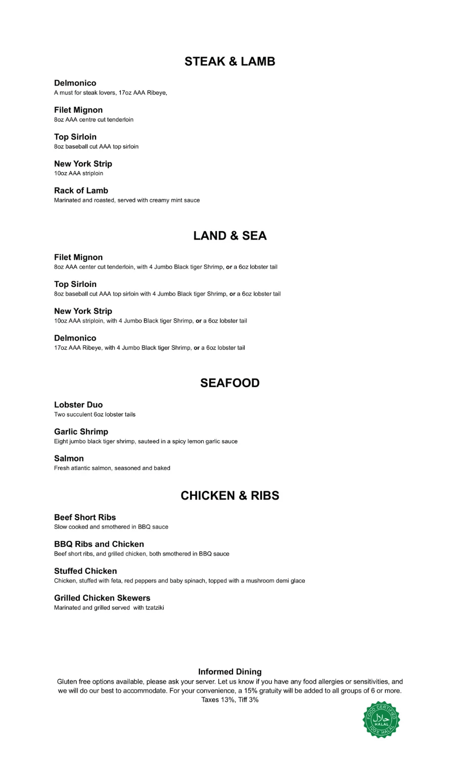 Sheikh's Steakhouse Steak, Lamb, Land & Sea, Seafood, Chicken and Ribs