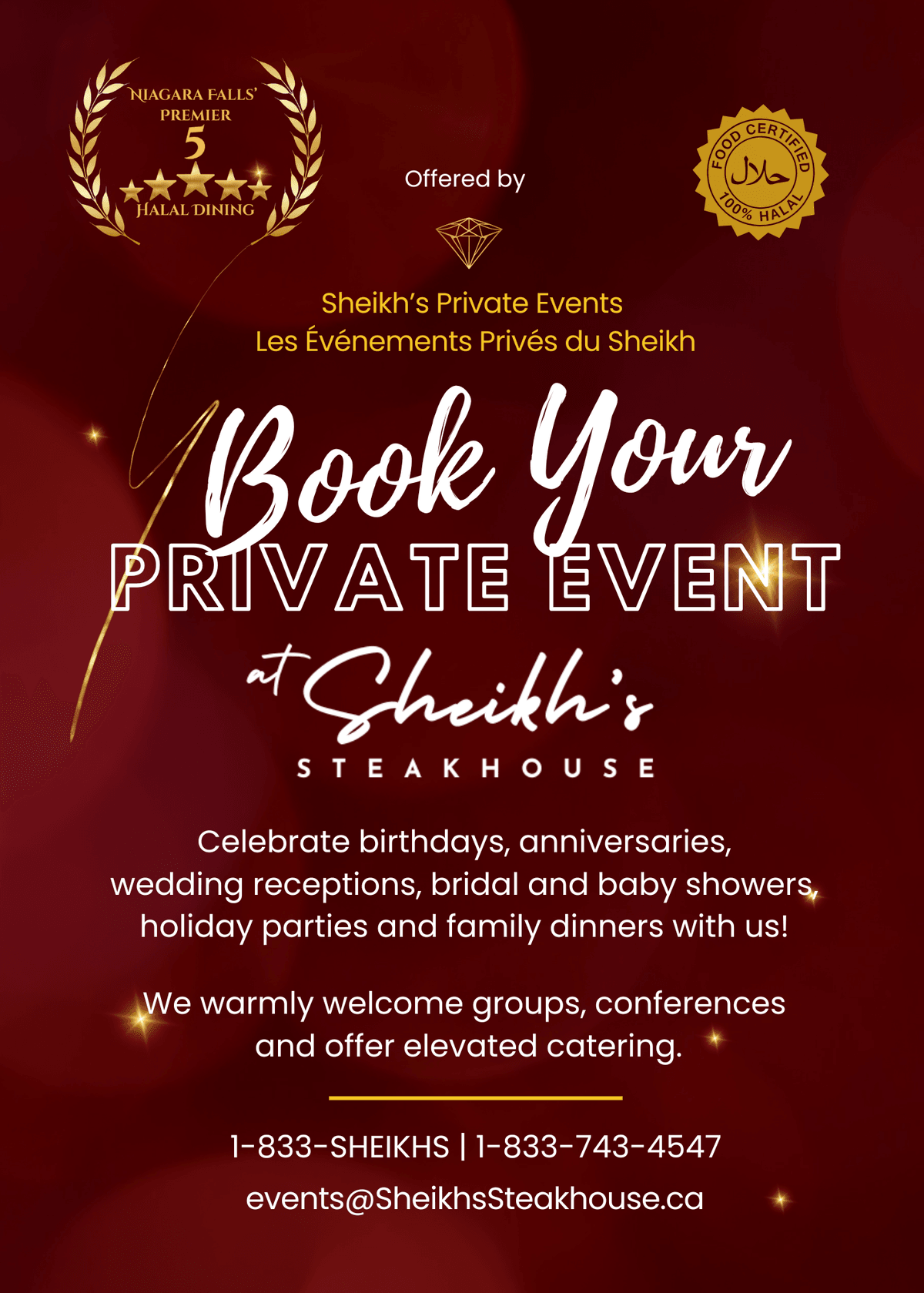 Book Your 100% Halal Holiday Party or Private Event at Sheikh's Steakhouse in Niagara Falls Book Your 100% Halal Holiday Party or Private Event at Sheikh's Steakhouse in Niagara Falls