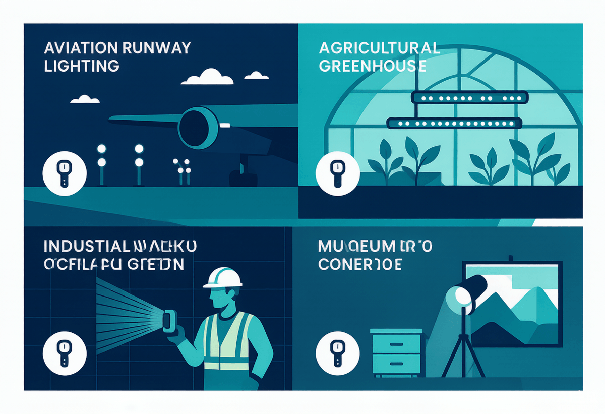 Light measurement applications across aviation, agriculture, workplace safety, and cultural preservation.