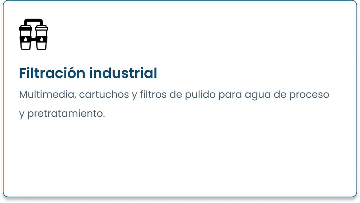 Filtración industrial. Multimedia, cartuchos y filtros de pulido para agua de proceso y pretratamiento.
