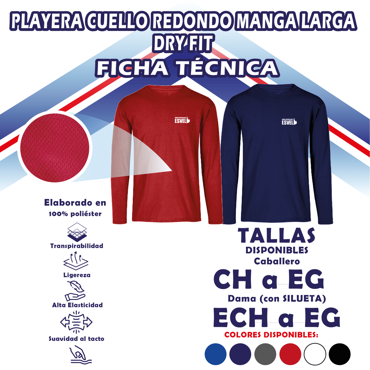 Playera cuello redondo manga larga dry fit