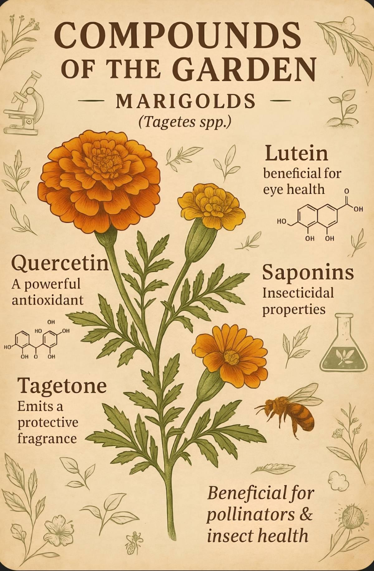 Marigolds and some of the important secondary metabolites that they produce.