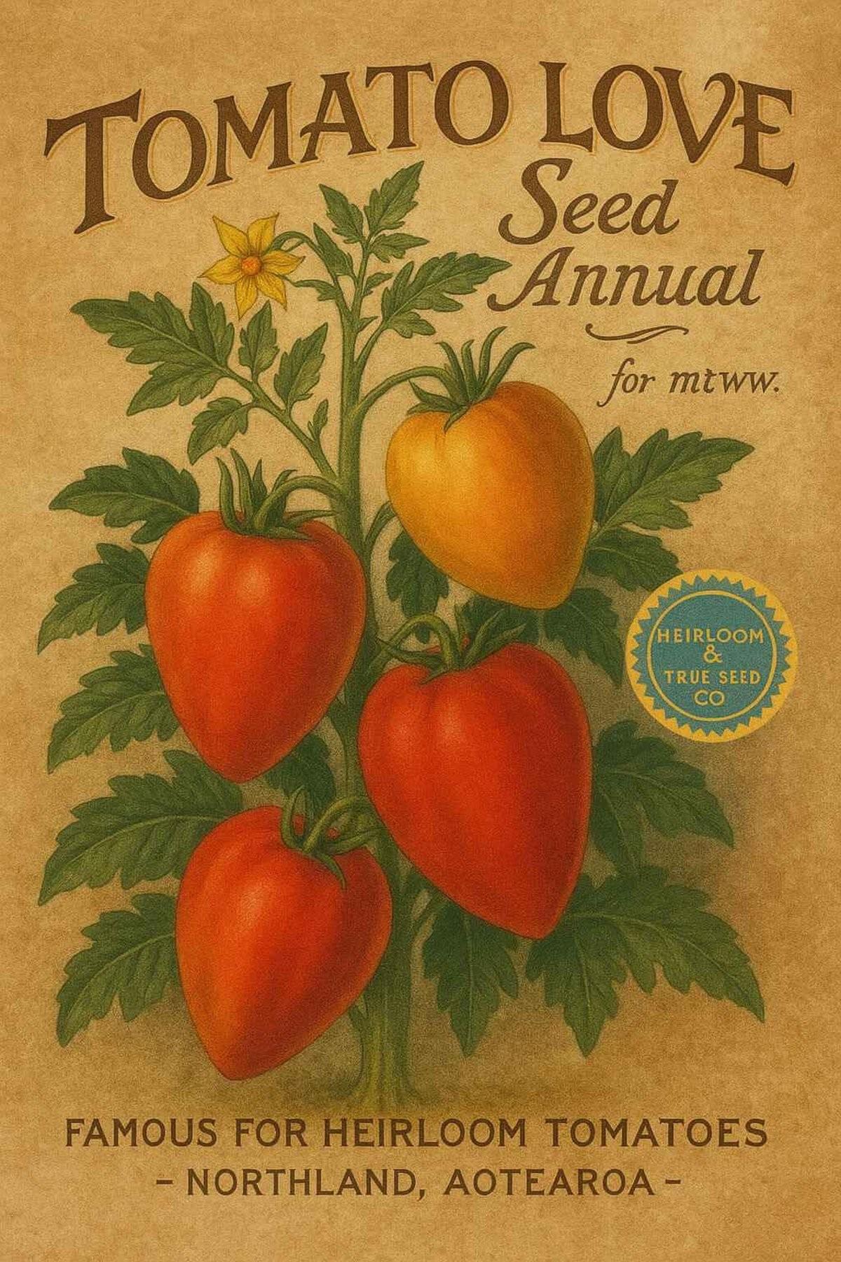 Vintage Catalogue dream of Northland Heirloom tomatoes for Tomato Love, mmtw letters, stands for “more to wonder with.”