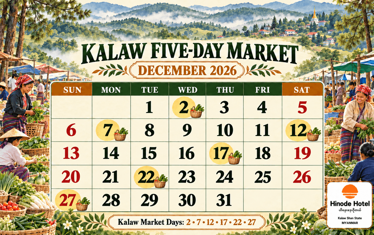 Kalaw five-day market calendar for December 2026, with market days highlighted