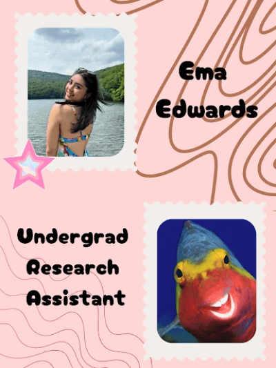 Picture of Ema (an undergraduate research assistant) and their favorite animal, an silly fish!!