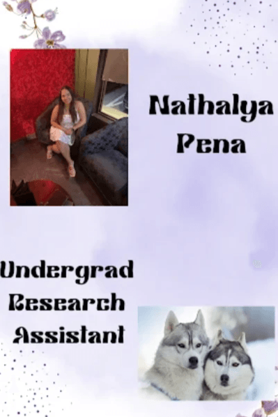 Picture of Nathalya (an undergraduate research assistant) and their favorite animal, a wolf!!