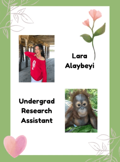 Picture of Lara (an undergraduate research assistant) and their favorite animal, a baby orangutan!!