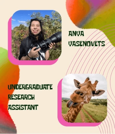 Picture of Anya (an undergraduate research assistant) and their favorite animal, a giraffe!!