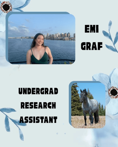 Picture of Emi (an undergraduate research assistant) and their favorite animal, a horse!