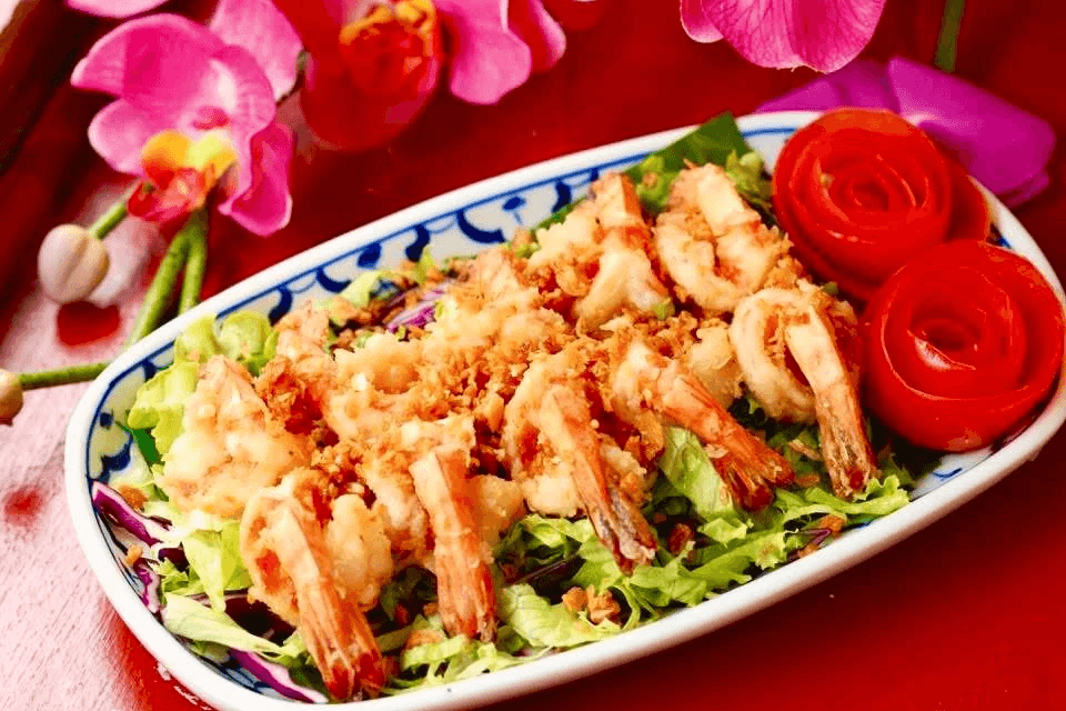 Crevettes sautées à l’ail   et poivre vert   