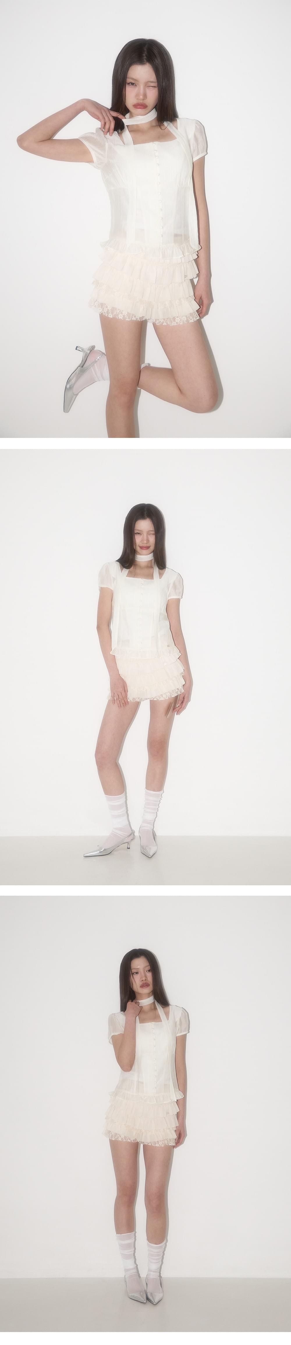 ILLIGO - Ribbon square neck blouse (8color)