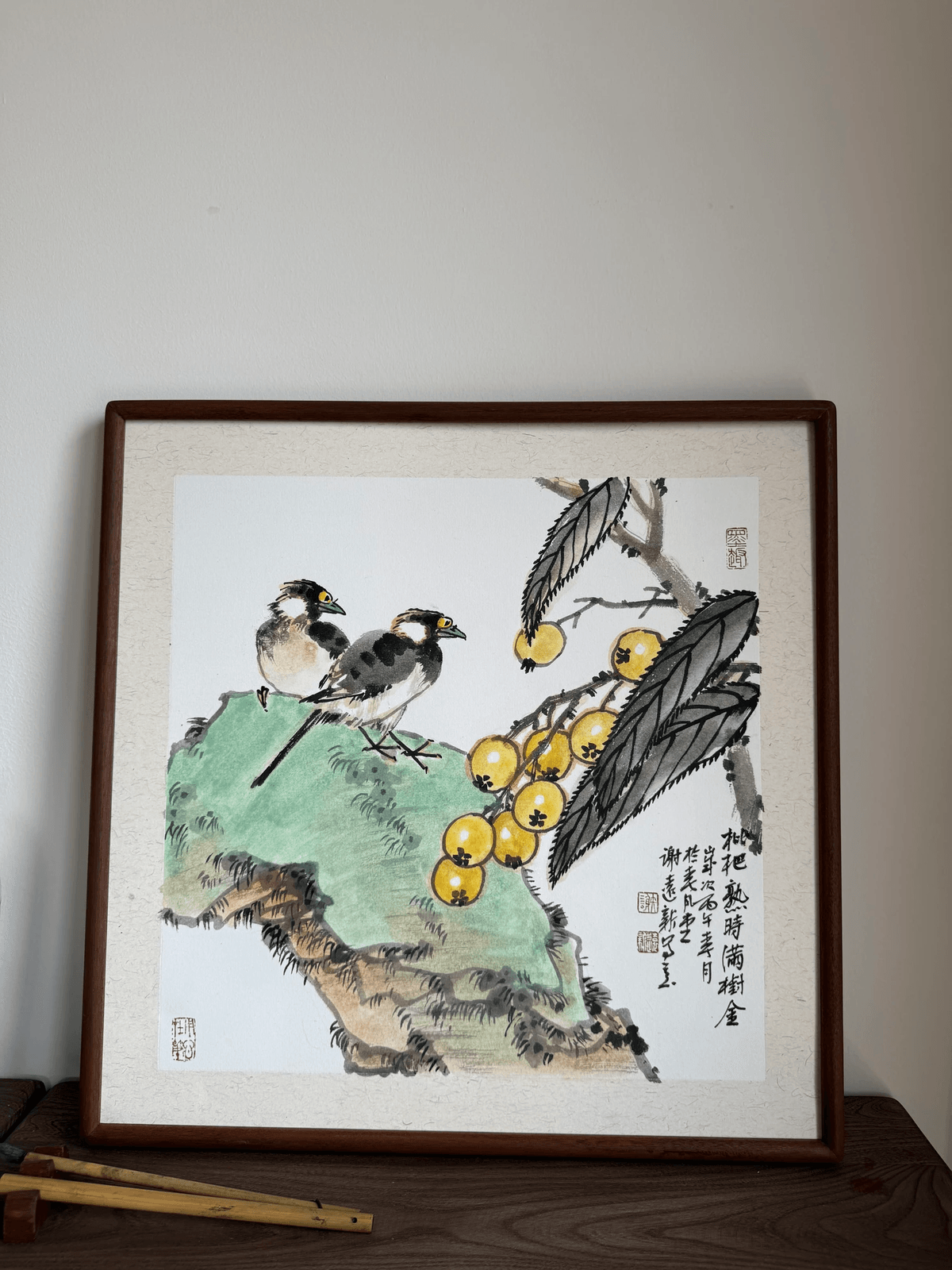 《金果鸣春图》画家谢远新教授原创手绘国画作品
