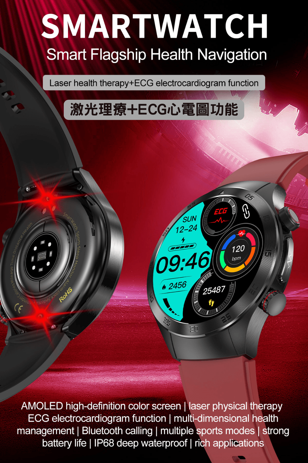 E800 多功能激光理療智能手錶-無創血糖尿酸監測