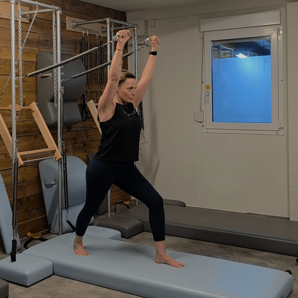 Karen - founder of Pilates from within Haslemere practicing Tower Pilates for strength and mobility and to improve posture Karen - founder of Pilates from within Haslemere practicing Tower Pilates for strength and mobility and to improve posture