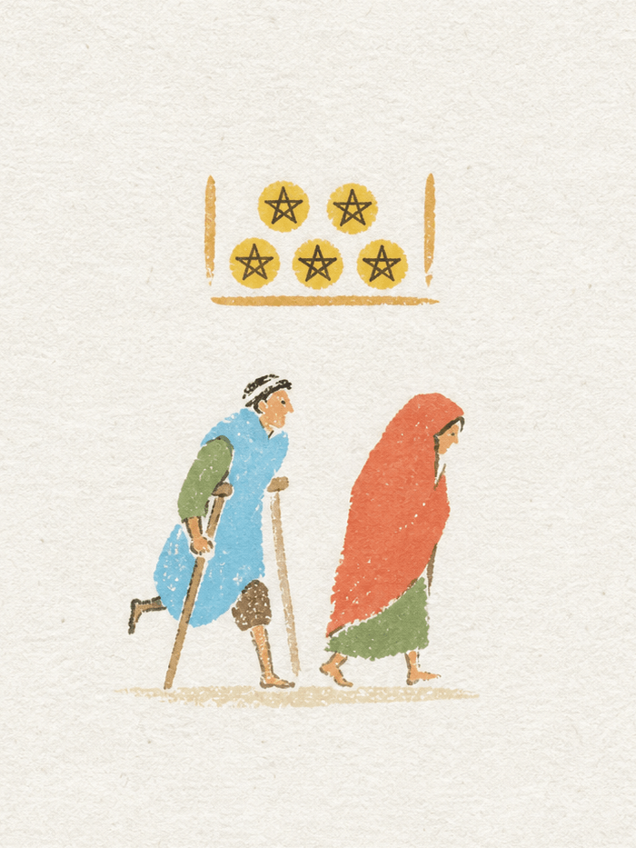 【塔羅分析】錢幣五逆位｜Five of Pentacles：從匱乏到看見出口的真正意義｜雨露均占｜西洋牌卡骨董店｜塔羅｜雷諾曼｜占卜術