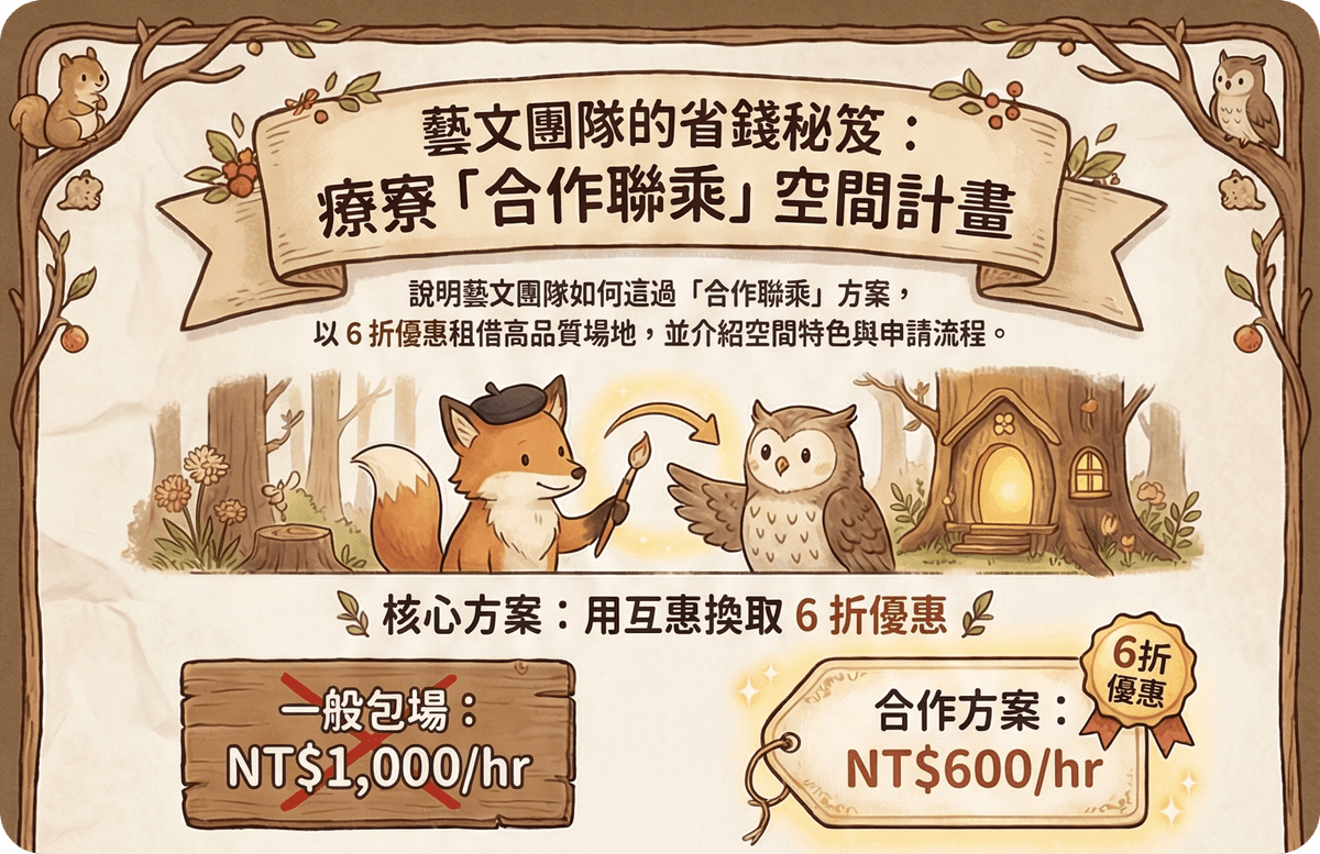 【合作聯乘】如何以 6 折優惠租到質感空間？藝文團隊的省錢秘笈｜場地租借FAQ｜療寮生活館｜江子翠．板橋 活動場地 藝文空間
