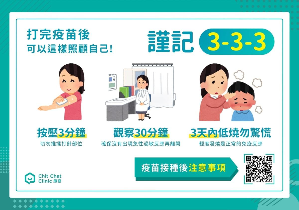 打完疫苗注意什麼？醫師教你「3-3-3」自我照顧法｜淺顯易懂的行醫筆記｜療寮診所．板橋江子翠｜家醫科診所．健保一般科