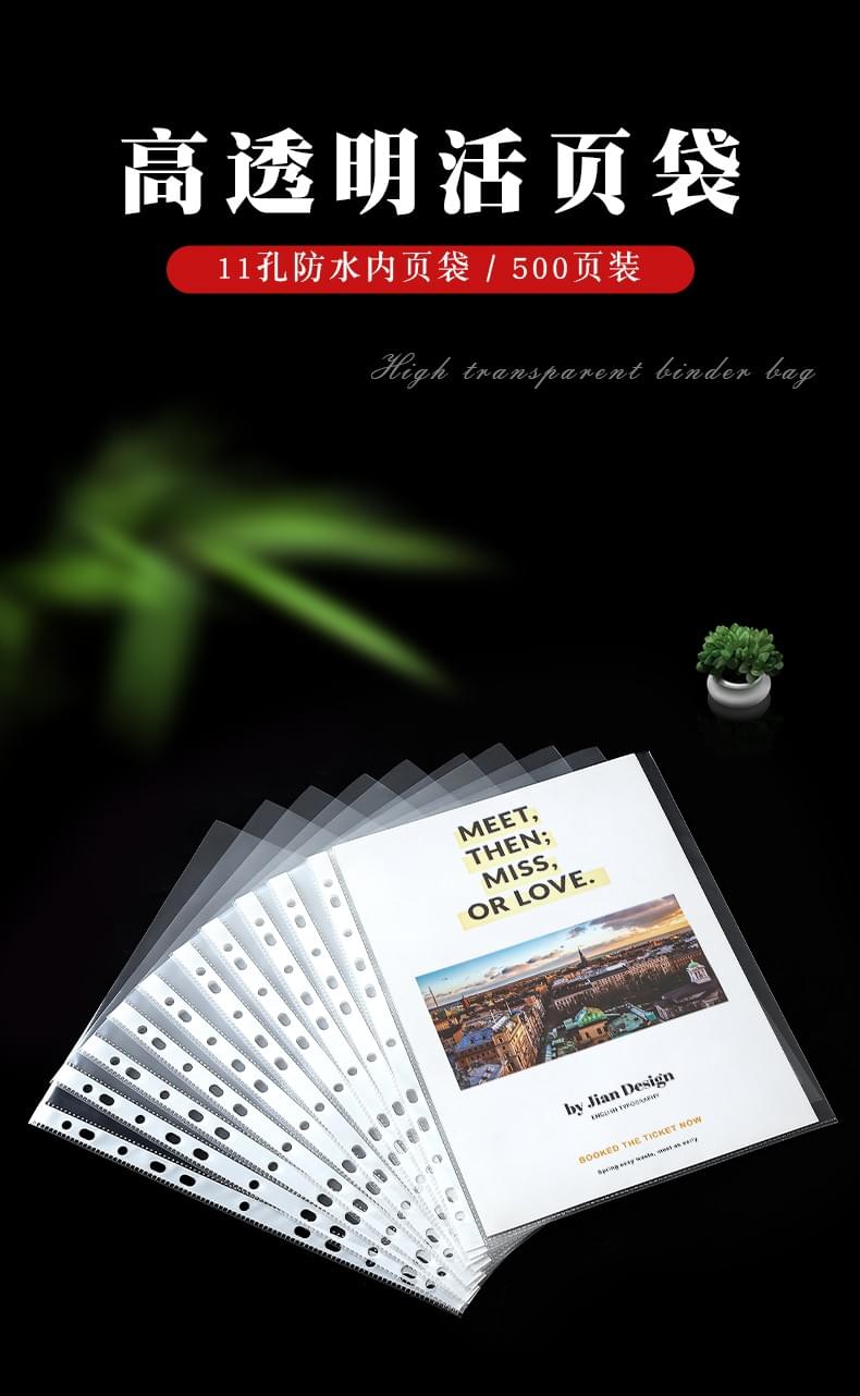 11 hole loose leaf A4 transparent