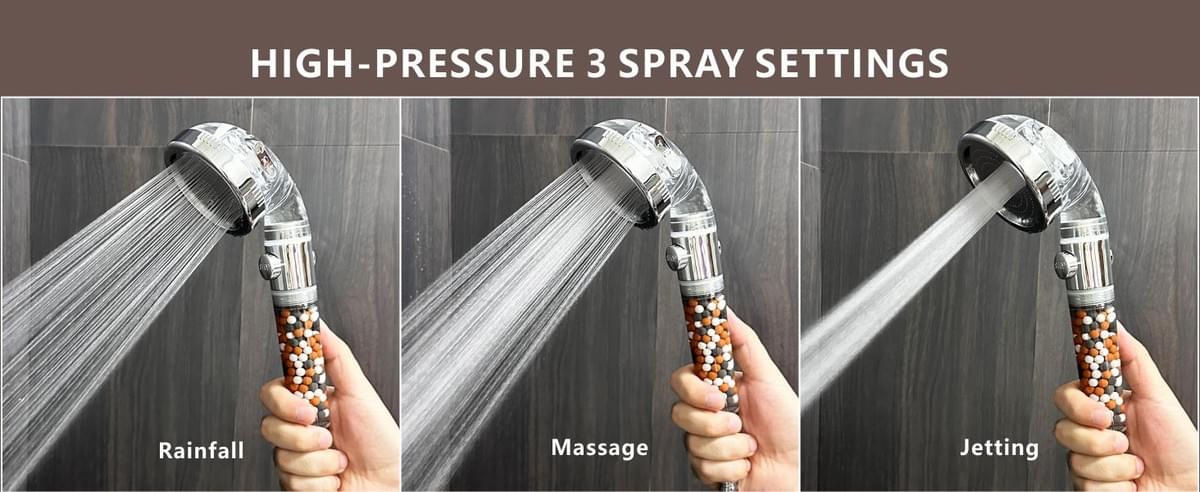 Filtered Handheld Shower Head with ON/OFF Switch - 3 Spray Setting Showerhead Filter For Hard Water