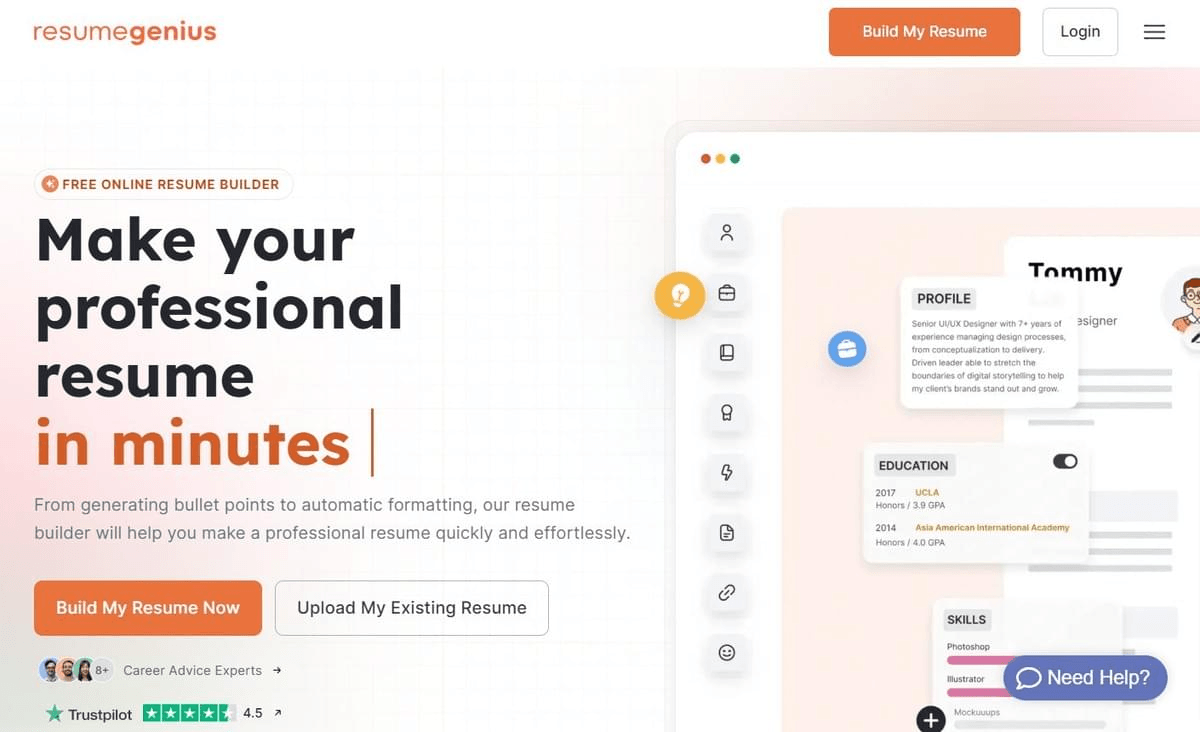 ResumeGenius : Création rapide de CV