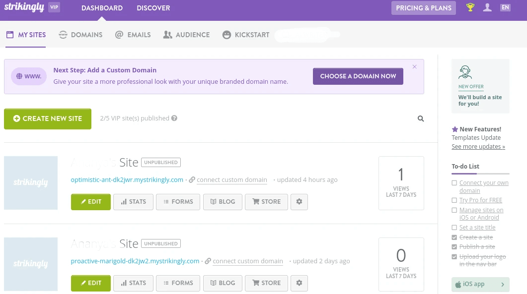Menu điều hướng dọc trên Strikingly
