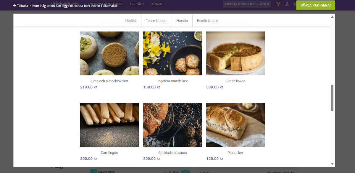 Matmarknadsföring på Strikingly