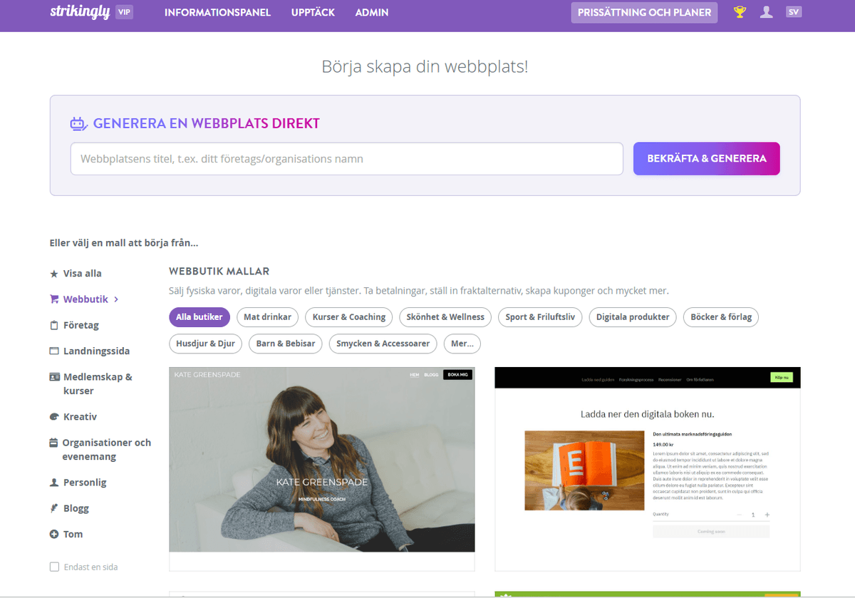 Optimera Strikingly för konversationshandel