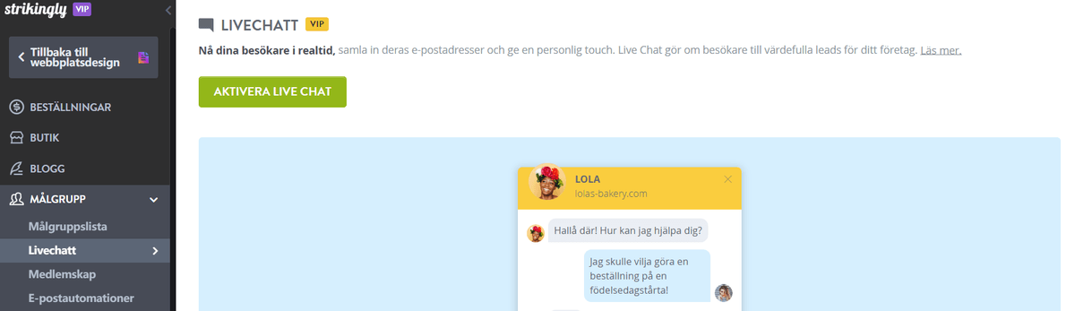 Aktivera Live Chat på din Strikingly webbplats