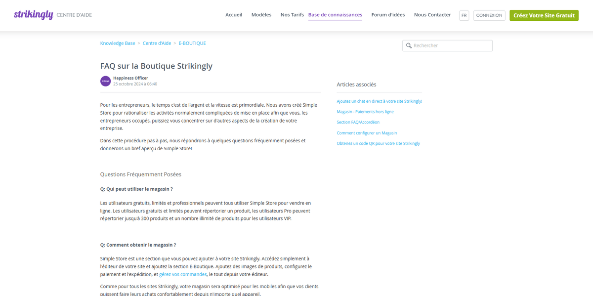 Créer Votre Base de Connaissances sur Strikingly
