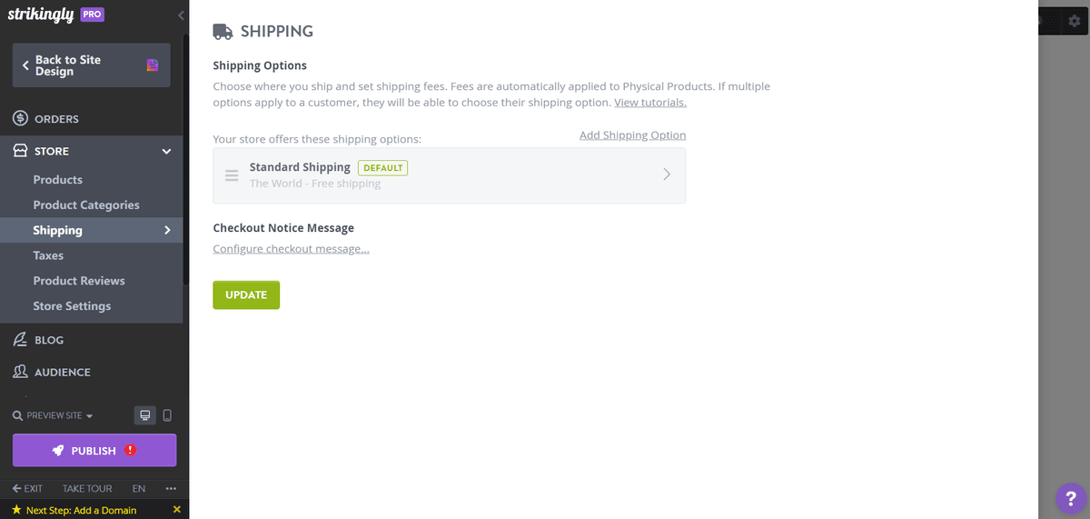 Tính Năng Miễn Phí Vận Chuyển của Strikingly