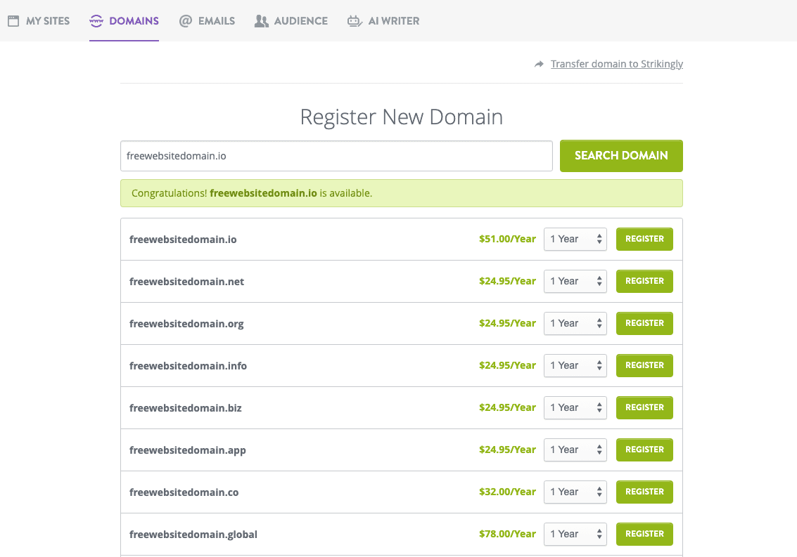 Cách nhận tên miền website miễn phí với Strikingly