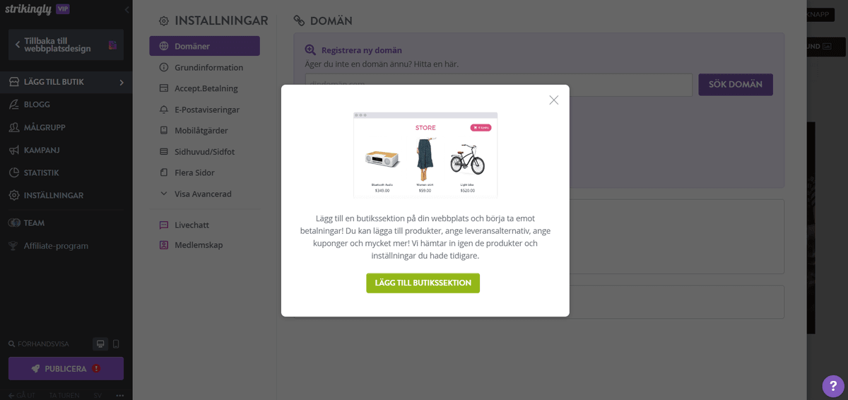 Ställ in e-handelsfunktioner 
